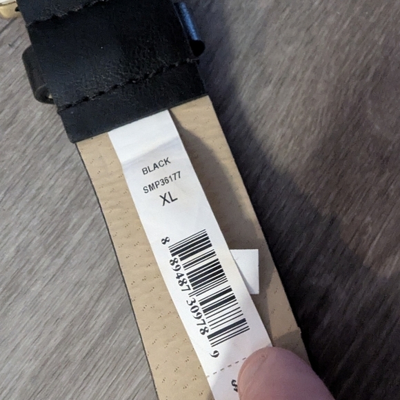 Steve Madden,Black Leather Belt with Gold Accents 1990 Logo, Has Been Altered S - Picture 2 of 3